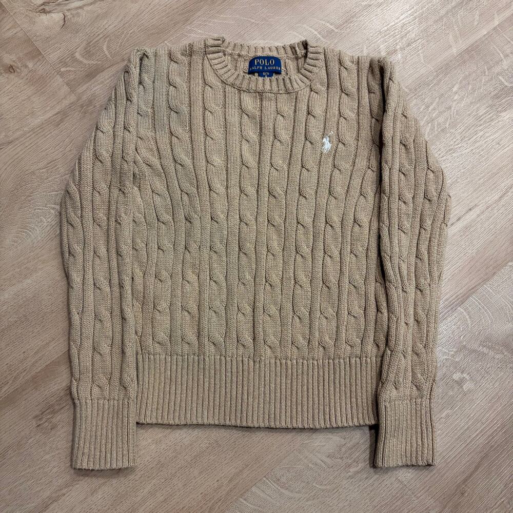 Polo Ralph Lauren Boys Girls Youth Small S (7) Beige Cable-Knit Sweater Pullover